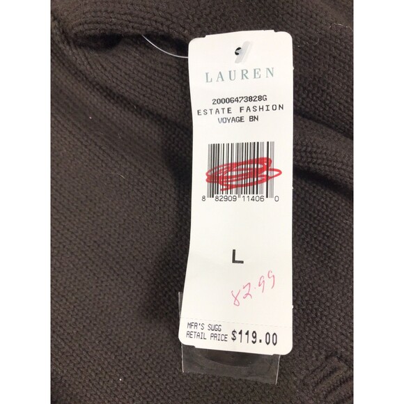 NWT Lauren Ralph Lauren Large Brown Waffle Knit Cowl Neck Button Sweater - Picture 4 of 9